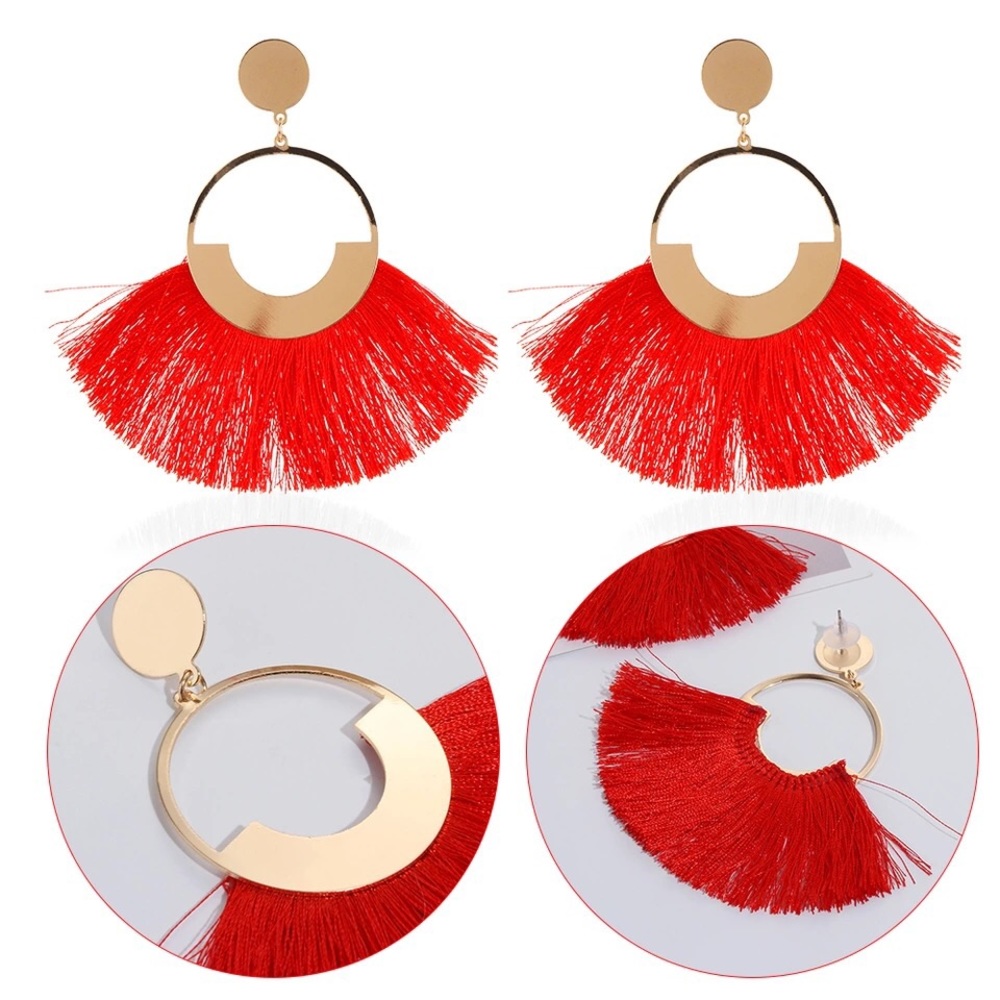 Big Tassel Drop Vintage Statement Earrings - Picture 4 of 7